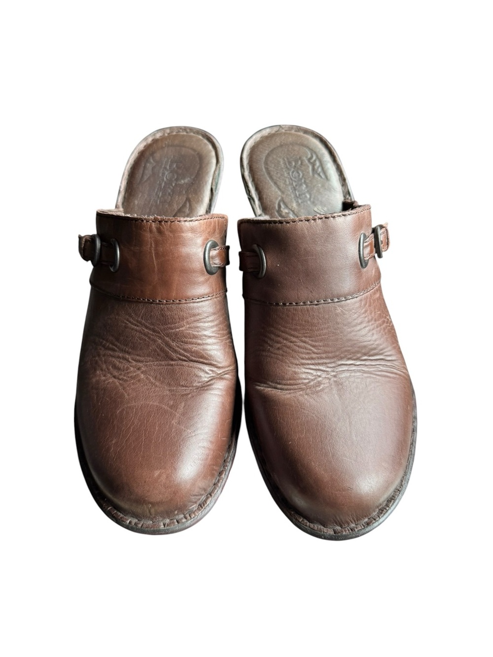 Børn Brown Leather Platform Clog Mules Women’s Size 8 Boho Comfort Heels - Picture 2 of 7